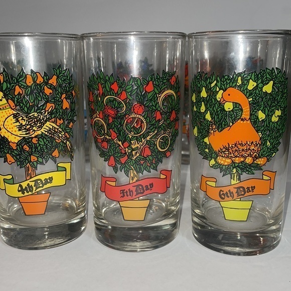 Vintage Set 12 Days of Christmas Glasses by Indiana Glass - Full‎ Set 12oz - Picture 3 of 5